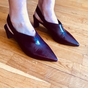 sexy red Mango leather slingback pointed toe heels
